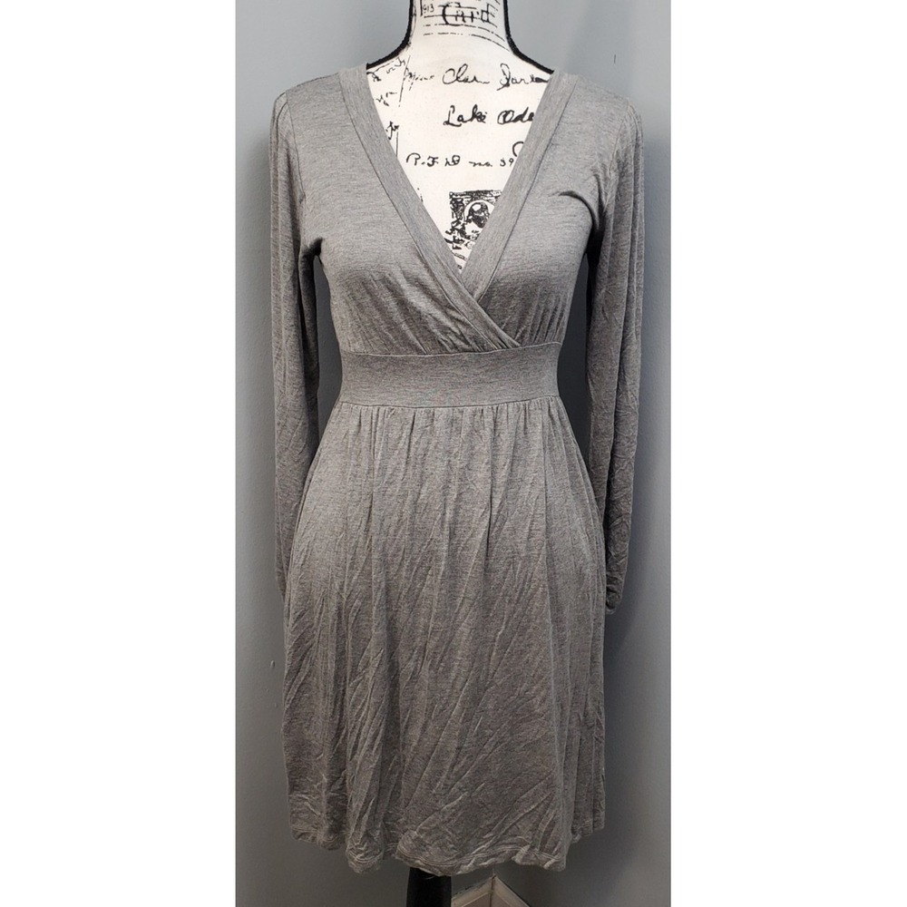 Kersh Essentials Wrap Dress Womens Small‎ Gray Rayon Stretch Long Sleeve V-Neck